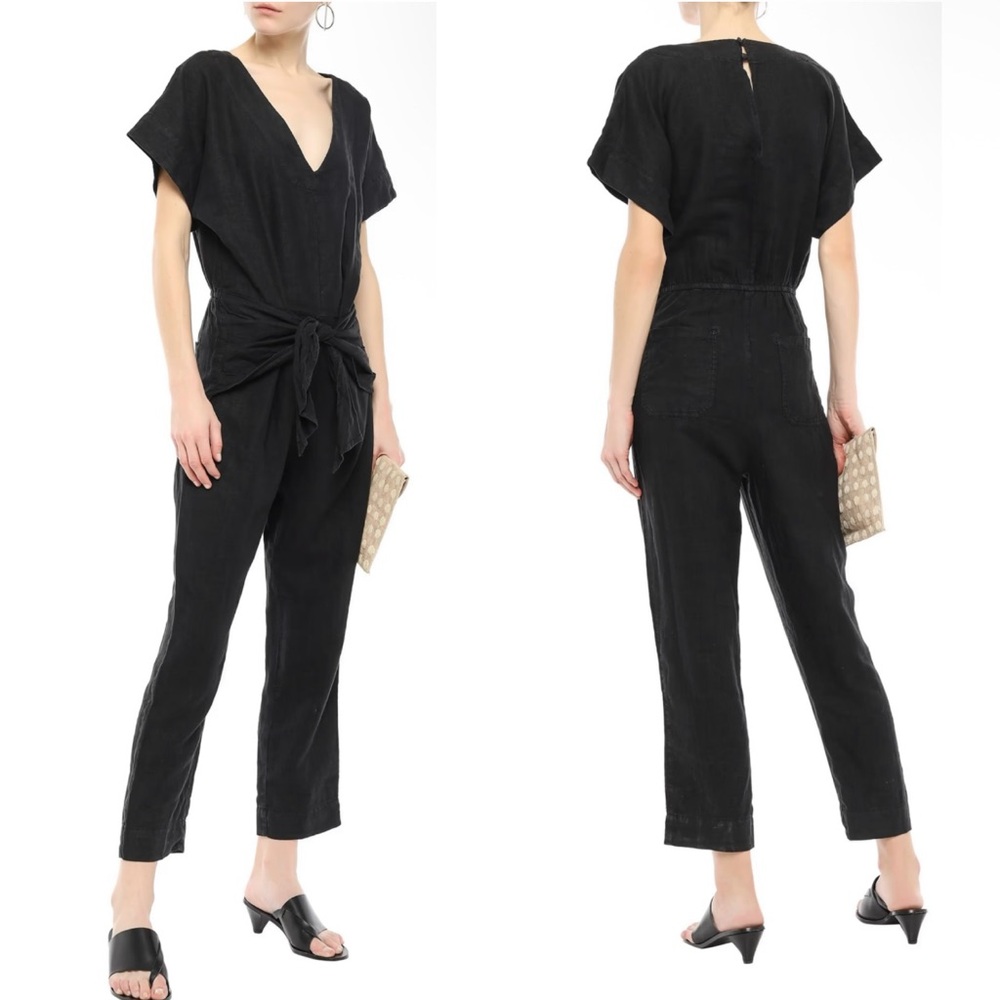 NWT- JOIE Jaydana Cropped Trie-front Linen Jumpsuit Black